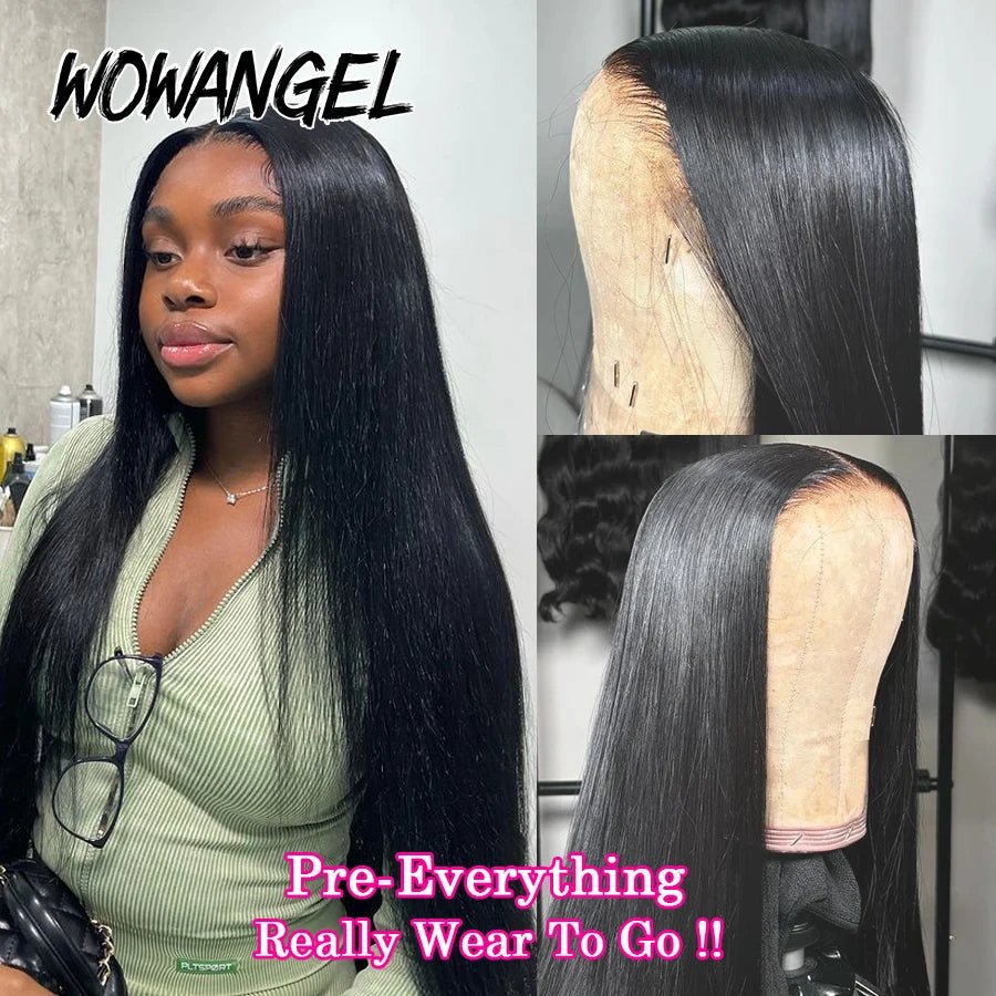 WowAngel 250% Pre Bleached 13x6 HD Lace Front Wigs 34in Glueless Straight Human Hair Wigs Pre Plucked Brazilian Hair For Women - MAGUSTA BEAUTY