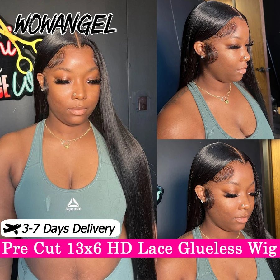 WowAngel 250% Pre Bleached 13x6 HD Lace Front Wigs 34in Glueless Straight Human Hair Wigs Pre Plucked Brazilian Hair For Women - MAGUSTA BEAUTY