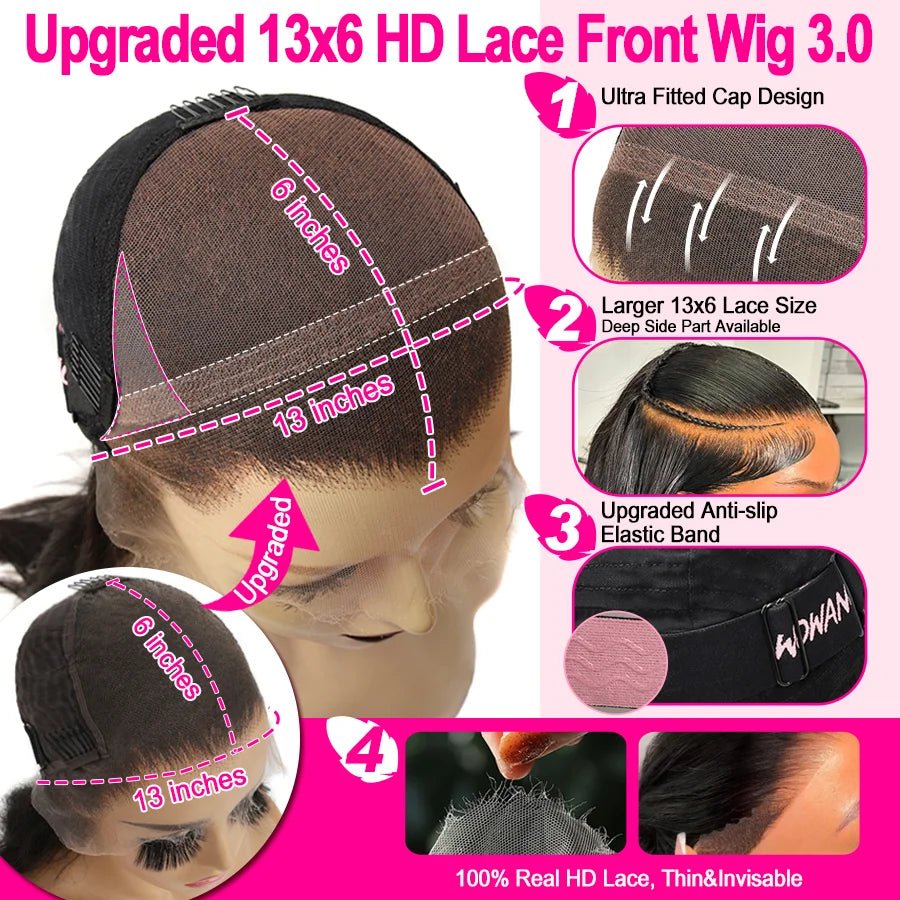 WowAngel 250% Pre Bleached 13x6 HD Lace Front Wigs 34in Glueless Straight Human Hair Wigs Pre Plucked Brazilian Hair For Women - MAGUSTA BEAUTY
