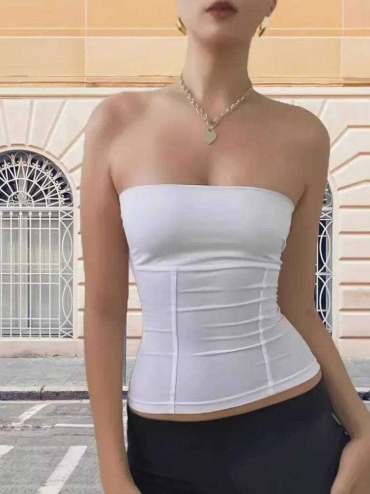 y2k Strapless Corset Tops Summer White Off Shoulder Tanks Women Sleeveless Tube Top Sexy Skinny Fit Bustier Clothes - MAGUSTA BEAUTY