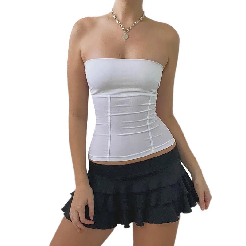 y2k Strapless Corset Tops Summer White Off Shoulder Tanks Women Sleeveless Tube Top Sexy Skinny Fit Bustier Clothes - MAGUSTA BEAUTY