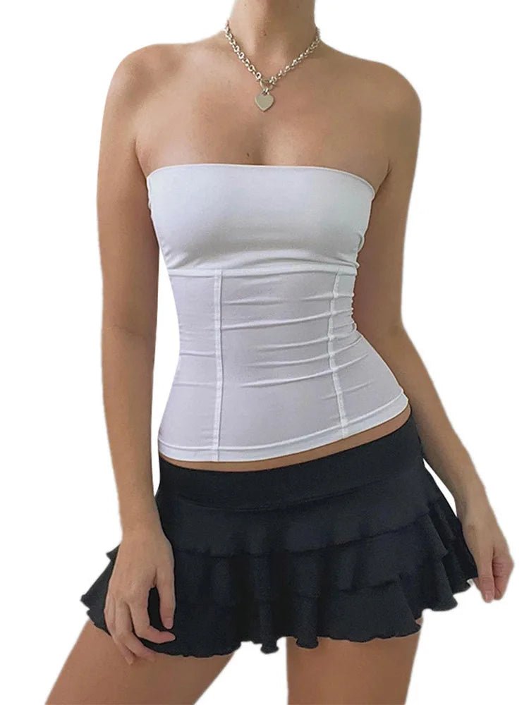 y2k Strapless Corset Tops Summer White Off Shoulder Tanks Women Sleeveless Tube Top Sexy Skinny Fit Bustier Clothes - MAGUSTA BEAUTY
