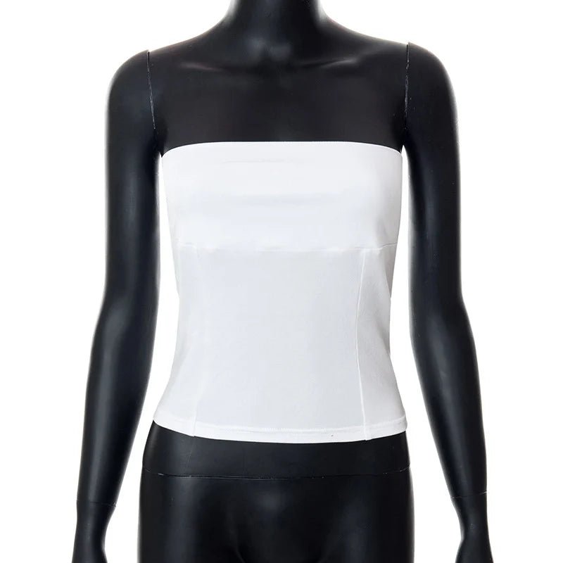 y2k Strapless Corset Tops Summer White Off Shoulder Tanks Women Sleeveless Tube Top Sexy Skinny Fit Bustier Clothes - MAGUSTA BEAUTY