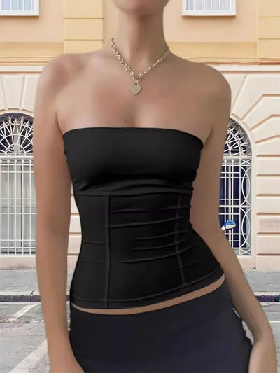 y2k Strapless Corset Tops Summer White Off Shoulder Tanks Women Sleeveless Tube Top Sexy Skinny Fit Bustier Clothes - MAGUSTA BEAUTY