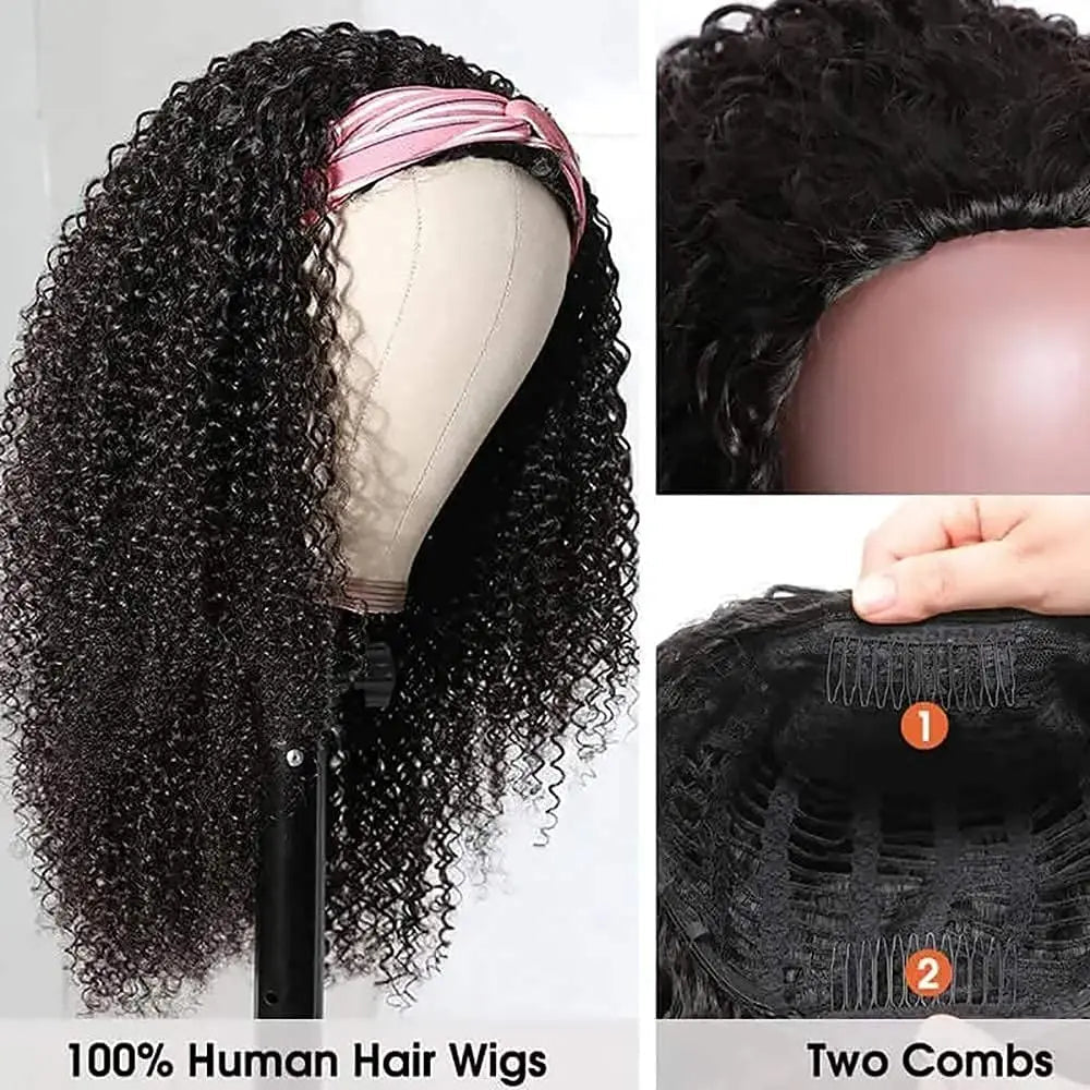 YAVIDA Curly Headband Wig Human Hair 10-24 Curly Hair Headband Wig Indian Virgin Machine Made Human Hair Wigs With Headband - MAGUSTA BEAUTY