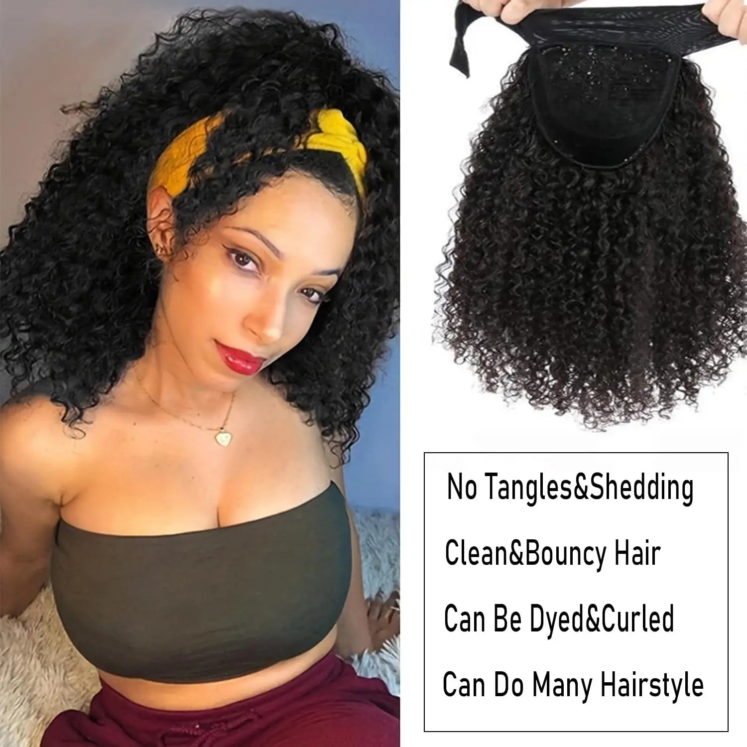 YAVIDA Curly Headband Wig Human Hair 10-24 Curly Hair Headband Wig Indian Virgin Machine Made Human Hair Wigs With Headband - MAGUSTA BEAUTY