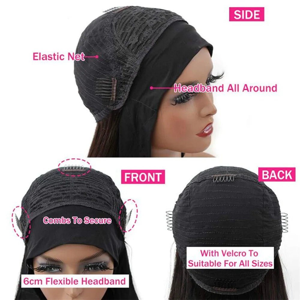 YAVIDA Curly Headband Wig Human Hair 10-24 Curly Hair Headband Wig Indian Virgin Machine Made Human Hair Wigs With Headband - MAGUSTA BEAUTY