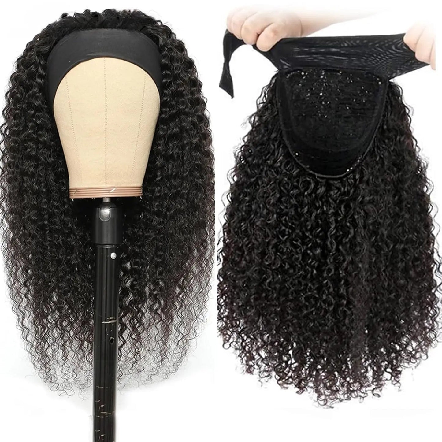 YAVIDA Curly Headband Wig Human Hair 10-24 Curly Hair Headband Wig Indian Virgin Machine Made Human Hair Wigs With Headband - MAGUSTA BEAUTY