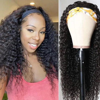 YAVIDA Curly Headband Wig Human Hair 10-24 Curly Hair Headband Wig Indian Virgin Machine Made Human Hair Wigs With Headband - MAGUSTA BEAUTY