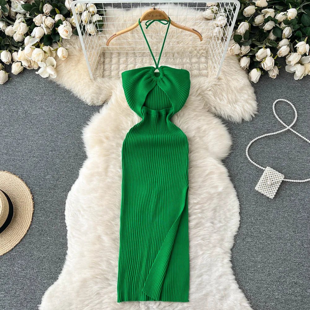 YuooMuoo Chic Fashion Sexy Package Hips Split Knitted Summer Dress 2025 Women Slim Elastic Bodycon Party Dress Streetwear Outfit - MAGUSTA BEAUTY