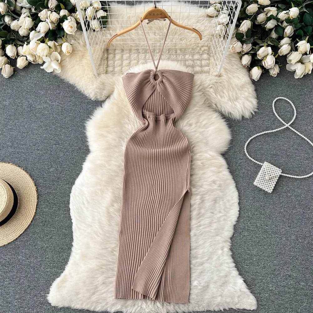 YuooMuoo Chic Fashion Sexy Package Hips Split Knitted Summer Dress 2025 Women Slim Elastic Bodycon Party Dress Streetwear Outfit - MAGUSTA BEAUTY