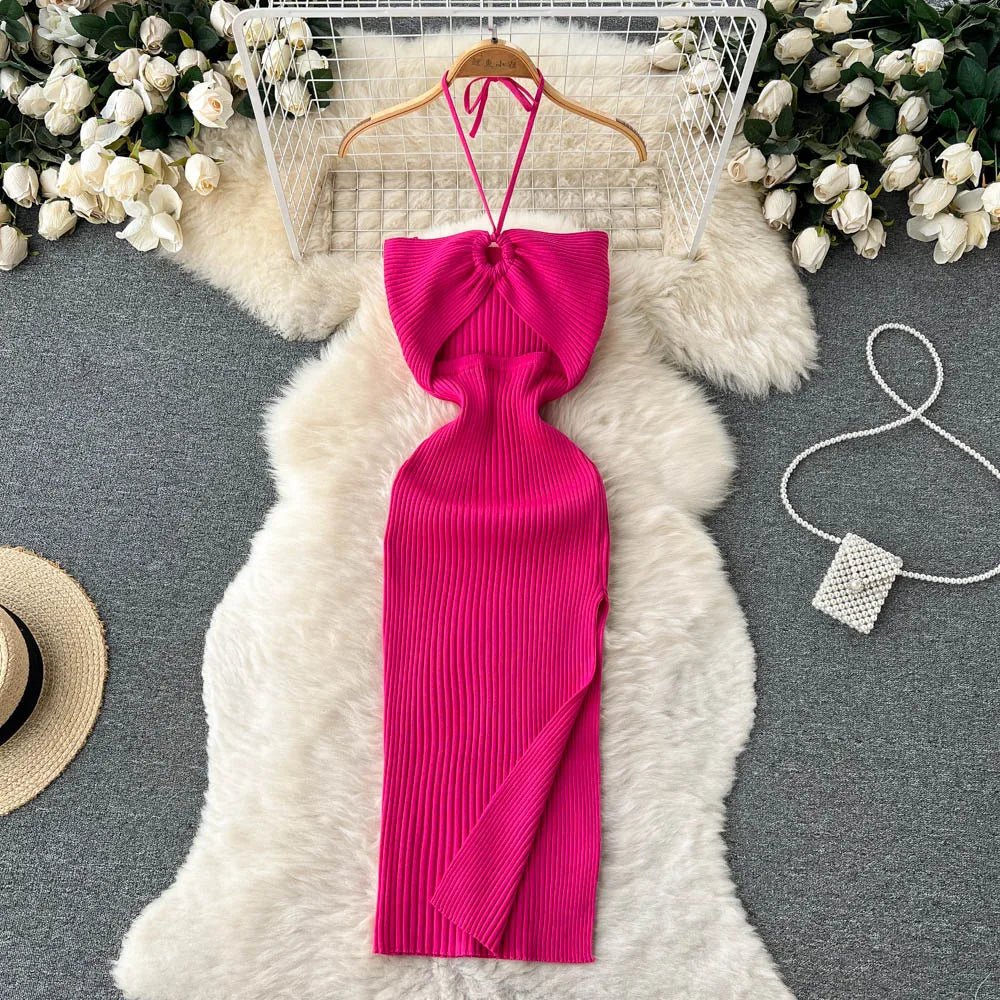 YuooMuoo Chic Fashion Sexy Package Hips Split Knitted Summer Dress 2025 Women Slim Elastic Bodycon Party Dress Streetwear Outfit - MAGUSTA BEAUTY