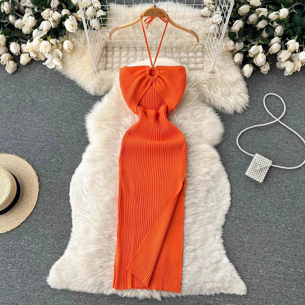 YuooMuoo Chic Fashion Sexy Package Hips Split Knitted Summer Dress 2025 Women Slim Elastic Bodycon Party Dress Streetwear Outfit - MAGUSTA BEAUTY