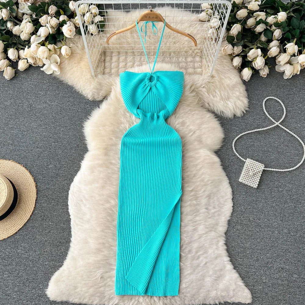 YuooMuoo Chic Fashion Sexy Package Hips Split Knitted Summer Dress 2025 Women Slim Elastic Bodycon Party Dress Streetwear Outfit - MAGUSTA BEAUTY