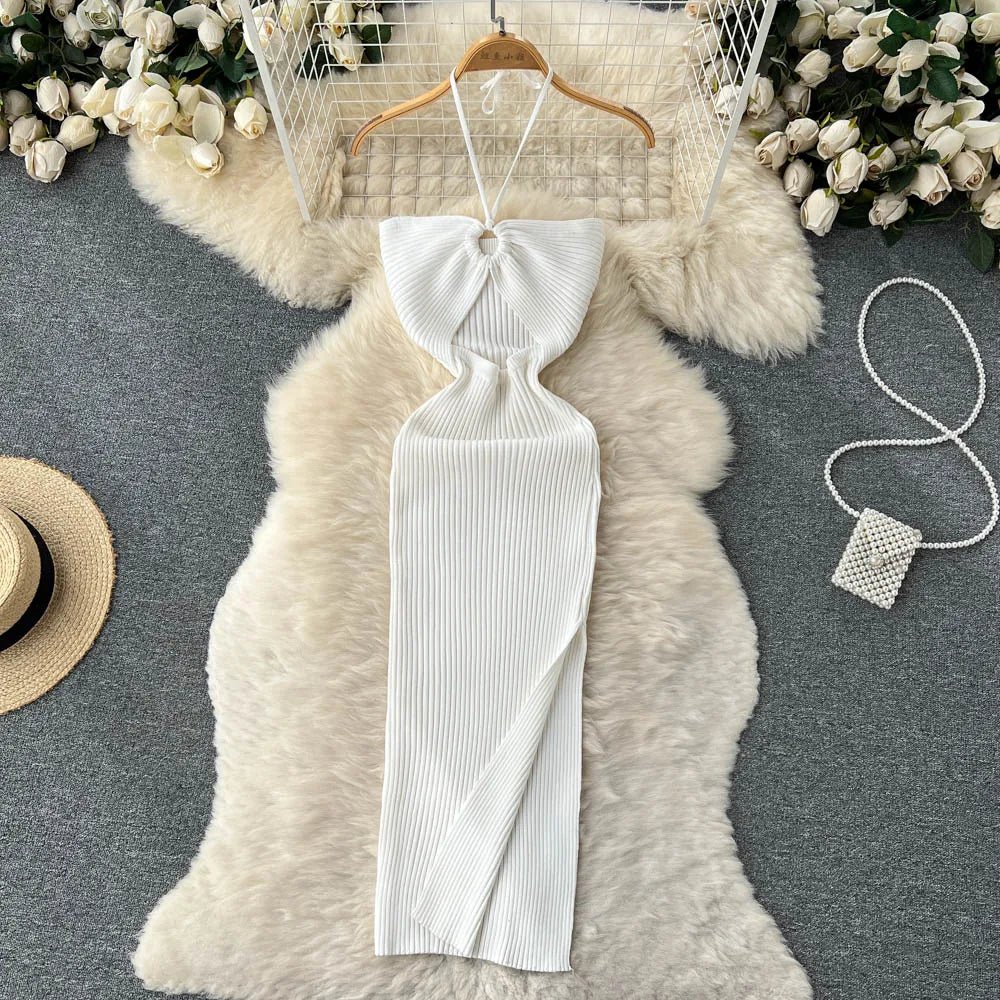 YuooMuoo Chic Fashion Sexy Package Hips Split Knitted Summer Dress 2025 Women Slim Elastic Bodycon Party Dress Streetwear Outfit - MAGUSTA BEAUTY
