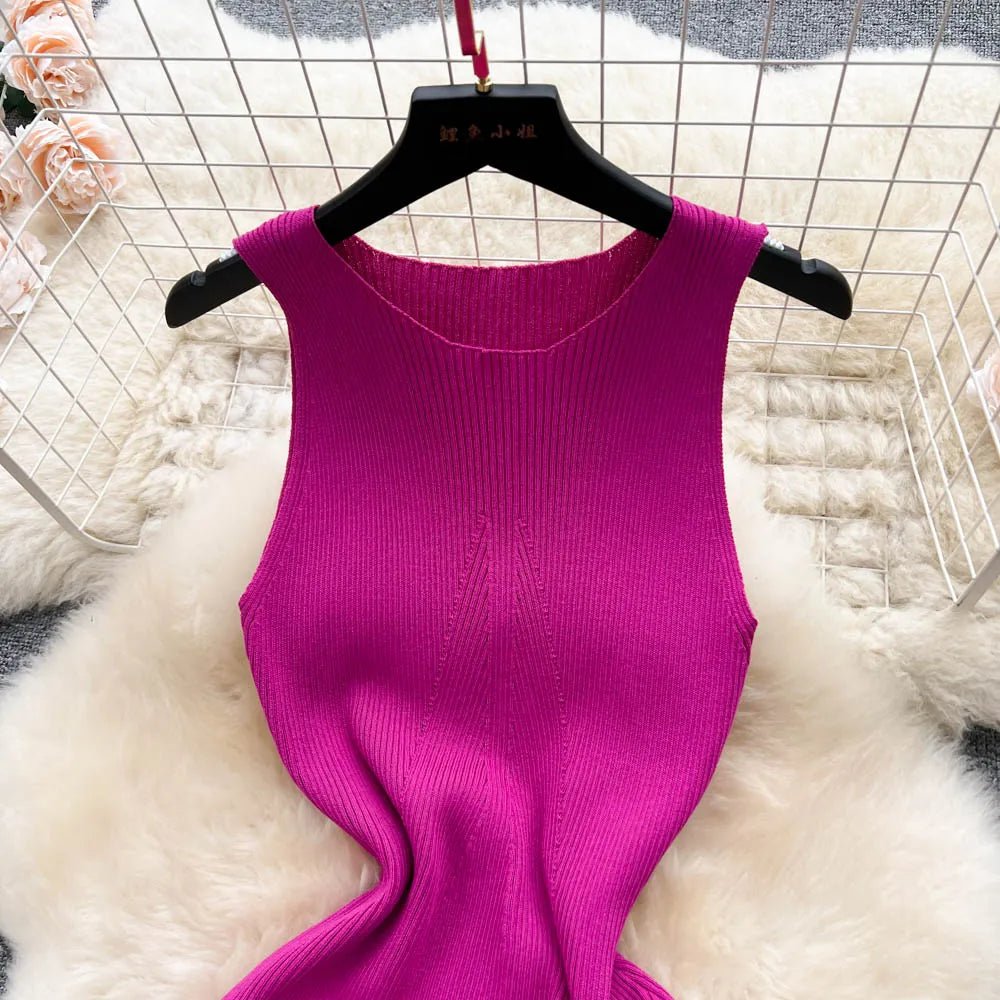 YuooMuoo Fashion Summer Bodycon Knitted Dress Sexy Package Hips Drawstring Split Black Women Dress Basic Lady Party Vestidos - MAGUSTA BEAUTY