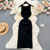 YuooMuoo Fashion Summer Bodycon Knitted Dress Sexy Package Hips Drawstring Split Black Women Dress Basic Lady Party Vestidos - MAGUSTA BEAUTY