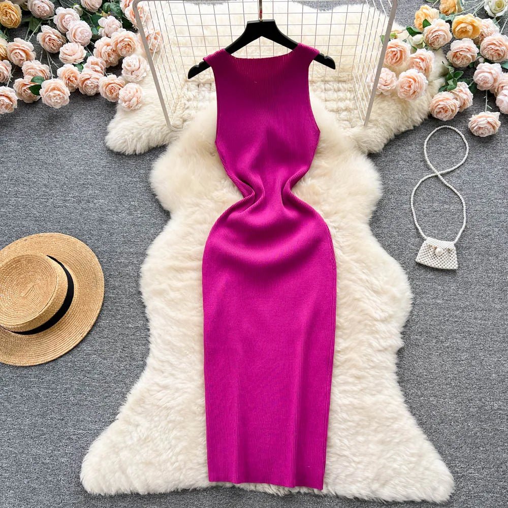 YuooMuoo Fashion Summer Bodycon Knitted Dress Sexy Package Hips Drawstring Split Black Women Dress Basic Lady Party Vestidos - MAGUSTA BEAUTY