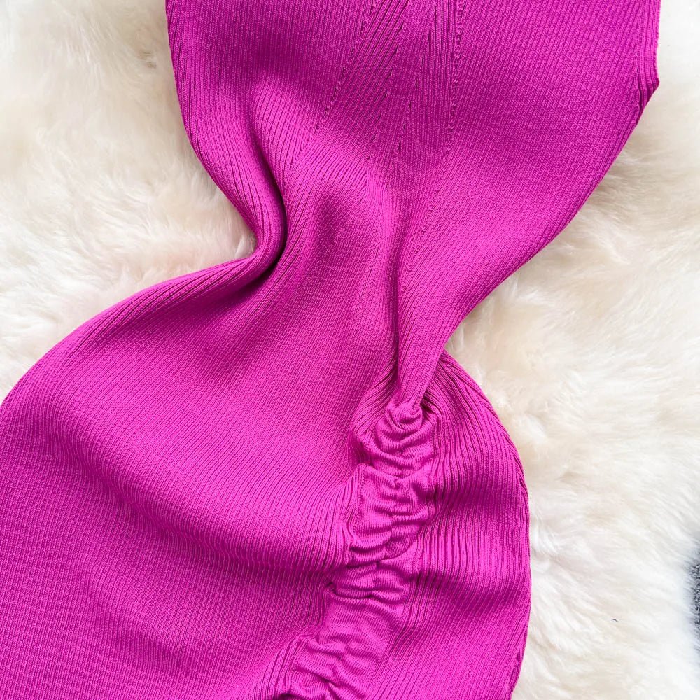 YuooMuoo Fashion Summer Bodycon Knitted Dress Sexy Package Hips Drawstring Split Black Women Dress Basic Lady Party Vestidos - MAGUSTA BEAUTY