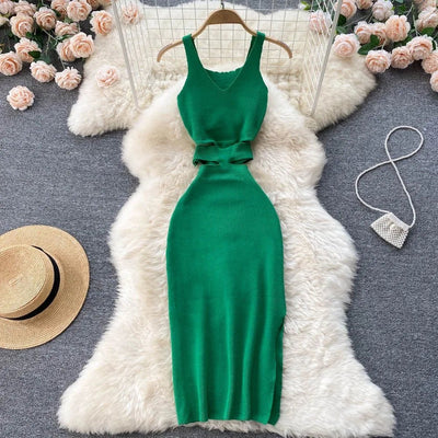 YuooMuoo Women Dress Sexy Cut Out Waist Package Hips Split Bodycon Dress Summer Fashion Lady Knitted Party Vestidos Sundress - MAGUSTA BEAUTY