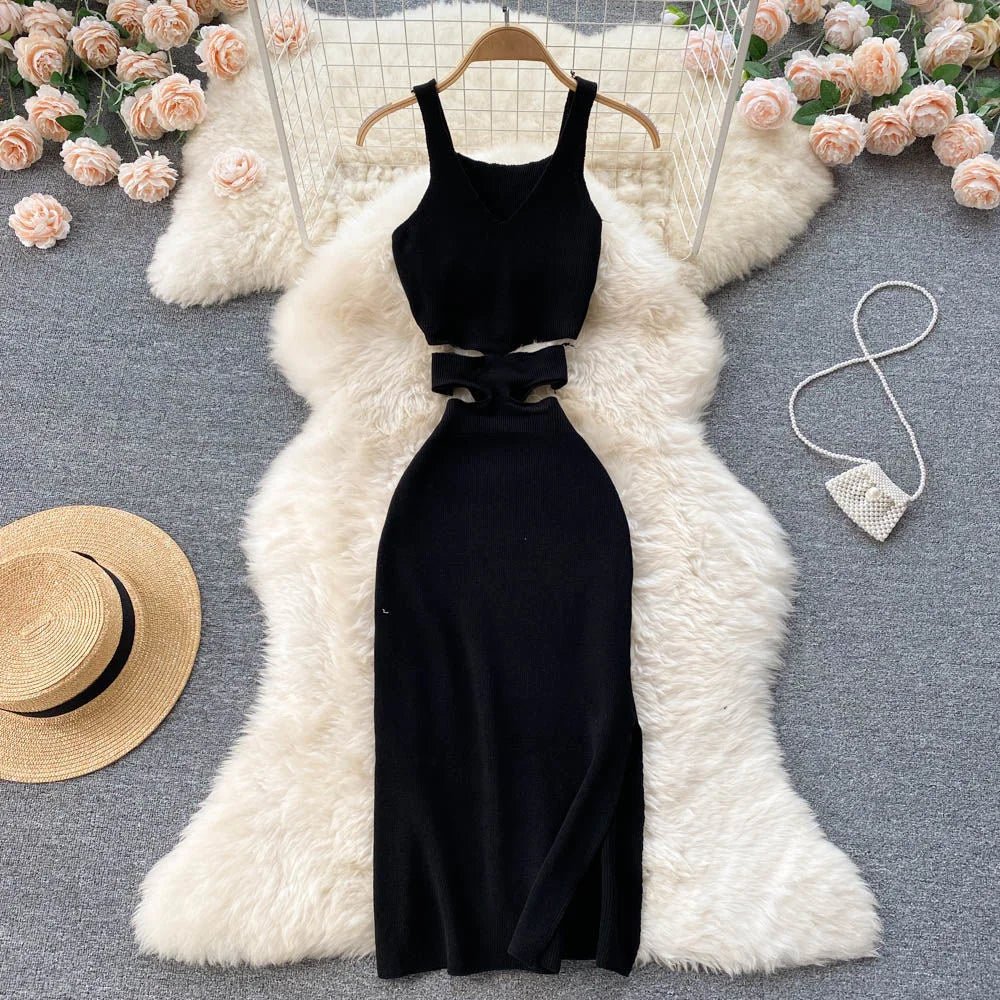 YuooMuoo Women Dress Sexy Cut Out Waist Package Hips Split Bodycon Dress Summer Fashion Lady Knitted Party Vestidos Sundress - MAGUSTA BEAUTY