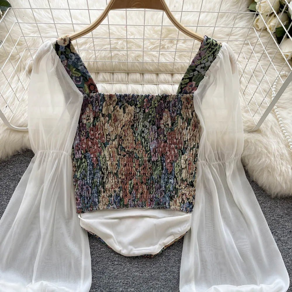 YuooMuoo Women Tops 2025 Spring Retro Y2K Rose Flower Print Long Sleeve Gothic Shirts Fashion Irregular Bandage Party Blouses - MAGUSTA BEAUTY