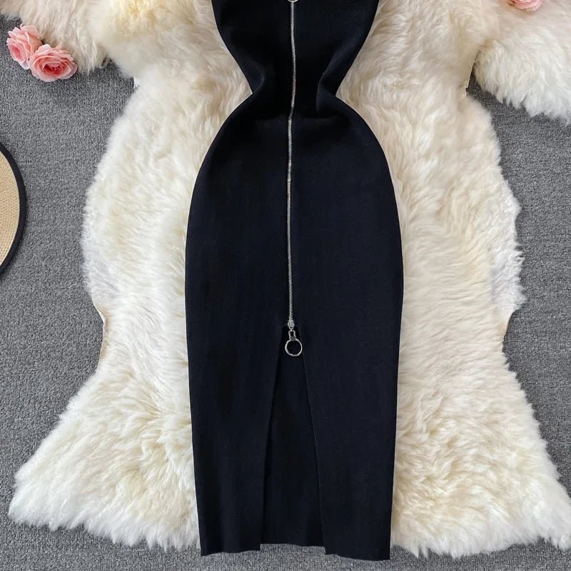 Zipple 2023 Sexy Summer Knit Strap Dress Women Tank Elatic Waist Bodycon Sundress Female Beach Split Backless Midi Dress - MAGUSTA BEAUTY