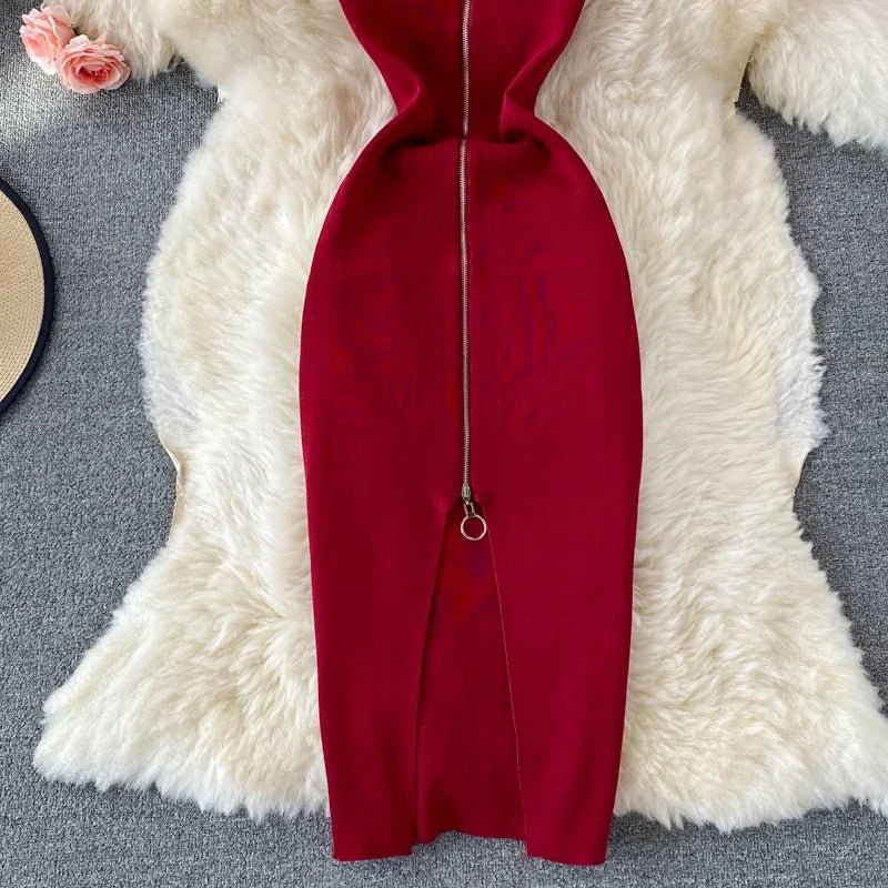 Zipple 2023 Sexy Summer Knit Strap Dress Women Tank Elatic Waist Bodycon Sundress Female Beach Split Backless Midi Dress - MAGUSTA BEAUTY