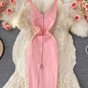 Zipple 2023 Sexy Summer Knit Strap Dress Women Tank Elatic Waist Bodycon Sundress Female Beach Split Backless Midi Dress - MAGUSTA BEAUTY