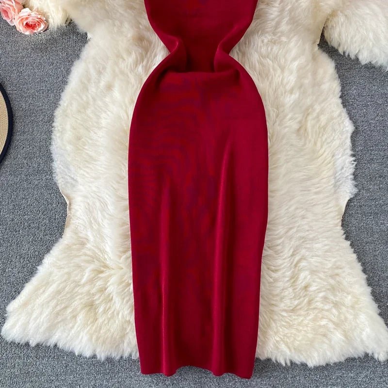 Zipple 2023 Sexy Summer Knit Strap Dress Women Tank Elatic Waist Bodycon Sundress Female Beach Split Backless Midi Dress - MAGUSTA BEAUTY