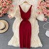 Zipple 2023 Sexy Summer Knit Strap Dress Women Tank Elatic Waist Bodycon Sundress Female Beach Split Backless Midi Dress - MAGUSTA BEAUTY
