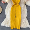 Zipple 2023 Sexy Summer Knit Strap Dress Women Tank Elatic Waist Bodycon Sundress Female Beach Split Backless Midi Dress - MAGUSTA BEAUTY