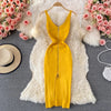 Zipple 2023 Sexy Summer Knit Strap Dress Women Tank Elatic Waist Bodycon Sundress Female Beach Split Backless Midi Dress - MAGUSTA BEAUTY