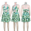 Znaiml Women's Halter Sleeveless V-neck Backless Cut out Ruffles Floral Print Mini Dress A-line Summer Vacation Beach Outfit - MAGUSTA BEAUTY