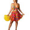 Znaiml Women's Halter Sleeveless V-neck Backless Cut out Ruffles Floral Print Mini Dress A-line Summer Vacation Beach Outfit - MAGUSTA BEAUTY