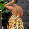 Znaiml Women's Halter Sleeveless V-neck Backless Cut out Ruffles Floral Print Mini Dress A-line Summer Vacation Beach Outfit - MAGUSTA BEAUTY