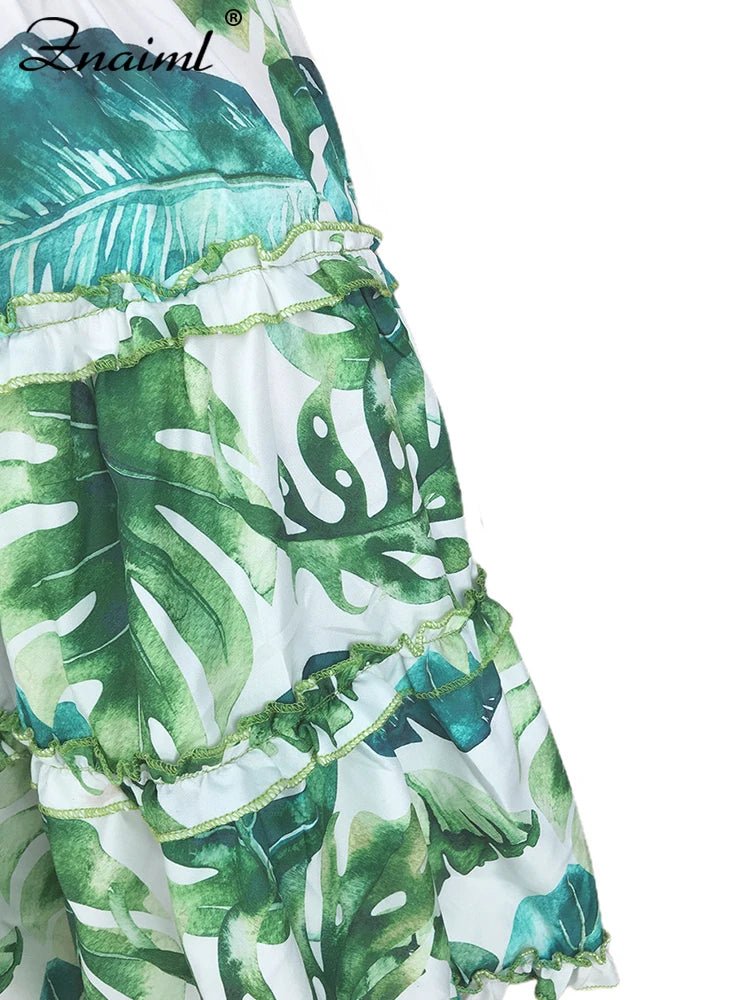 Znaiml Women's Halter Sleeveless V-neck Backless Cut out Ruffles Floral Print Mini Dress A-line Summer Vacation Beach Outfit - MAGUSTA BEAUTY